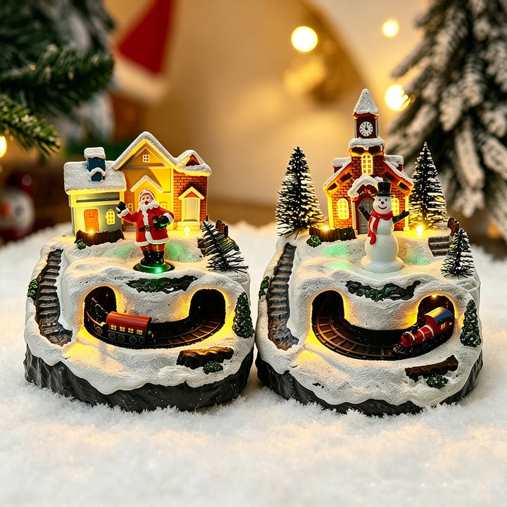 Movable Christmas village with lights and snowman Stornfield