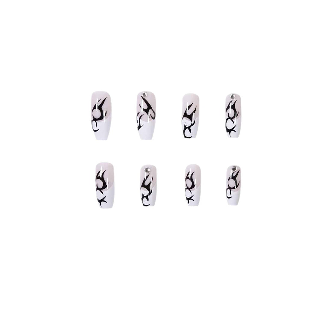 Elegant Artificial Nails with Decorative Black and Glitter Accents Stornfield