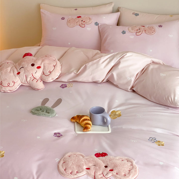 Plush Appliqué Cotton-Sateen Duvet Cover Set with Embroidered Elephant & Floral Details
