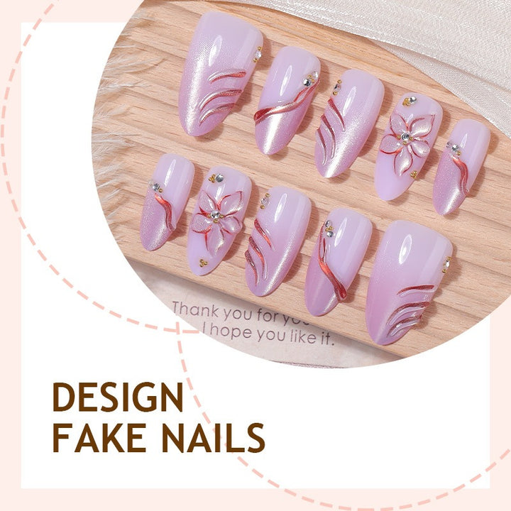 Acrylic nail set with elegant flower and glitter patterns Stornfield