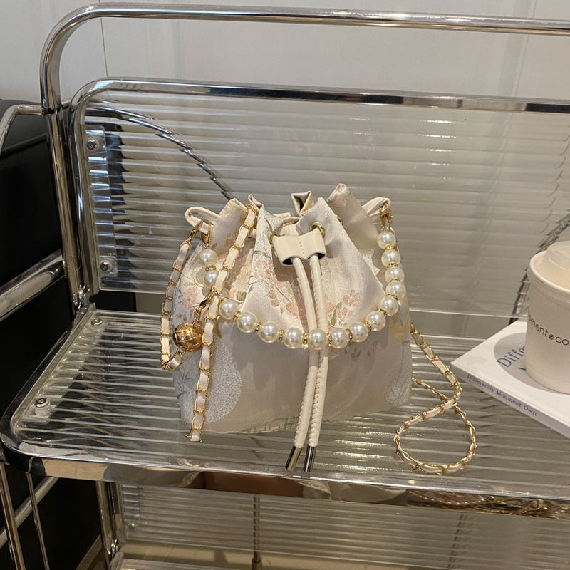 Elegant Floral Print Drawstring Bucket Bag Stornfield