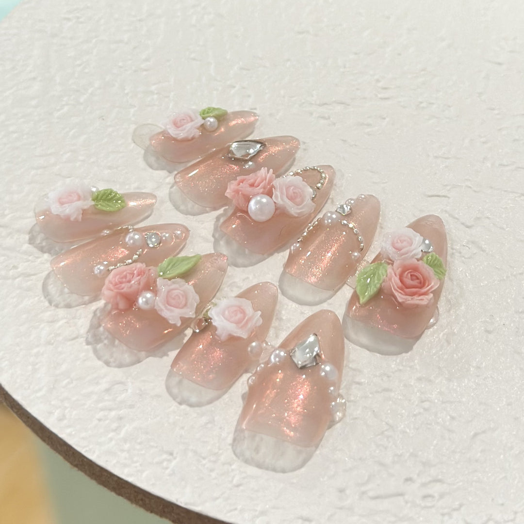 Floral Embellished Press-On Nail Set