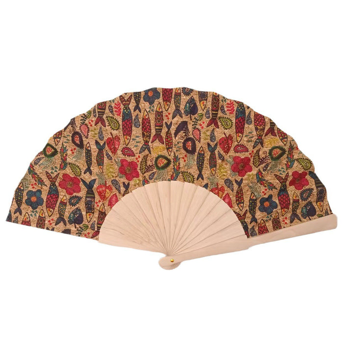 Ladies handcrafted fan made of cork and wood Stornfield