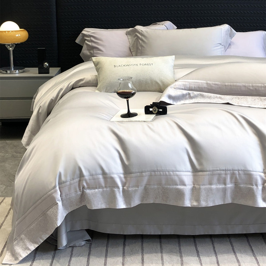 Luxury Satin Duvet Cover Set with Embroidered Border