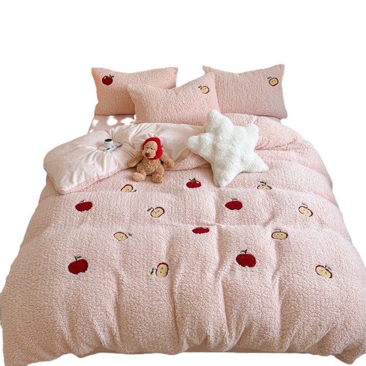 Plush Sherpa Bunny Embroidered Duvet Comforter Set