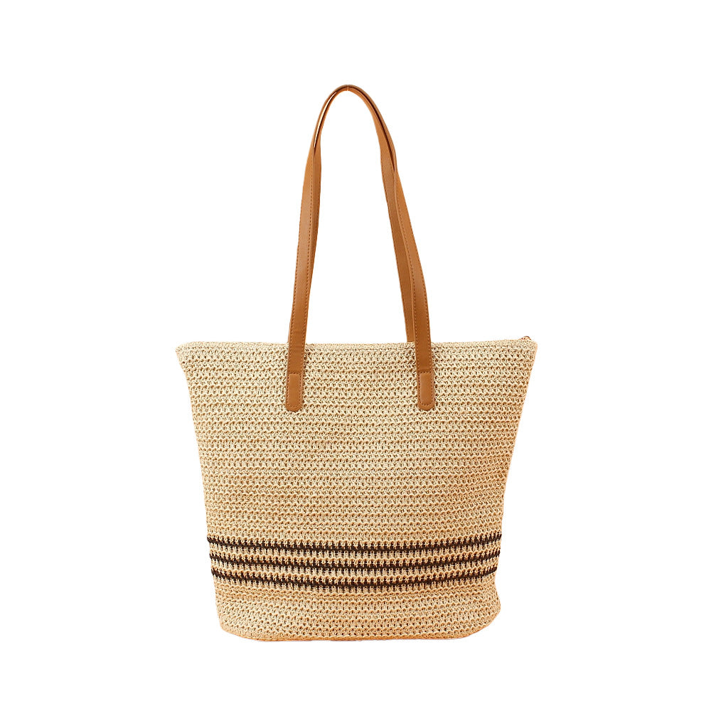 Trendy Beach Bag Made of Woven Straw with Elegant Leather Handles Stornfield
