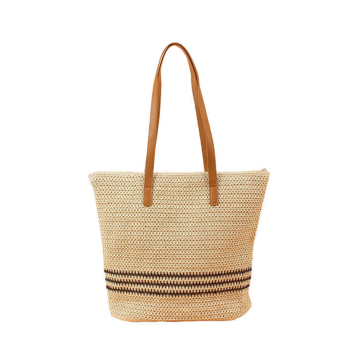 Trendy Beach Bag Made of Woven Straw with Elegant Leather Handles Stornfield