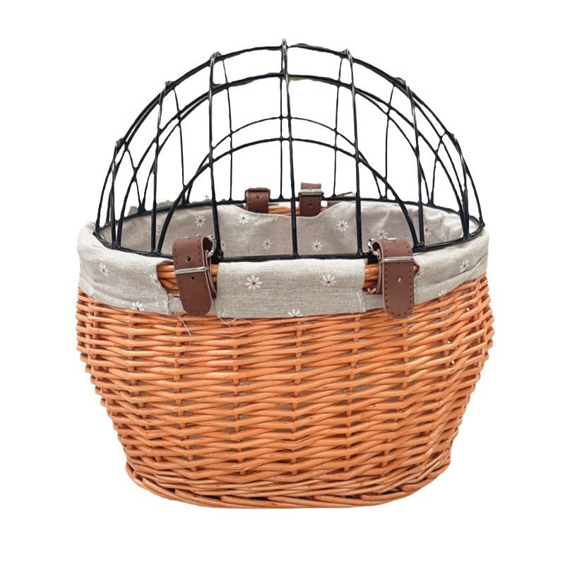 wicker bicycle pet carrier with removable washable liner and reinforced lockable metal dome Stornfield