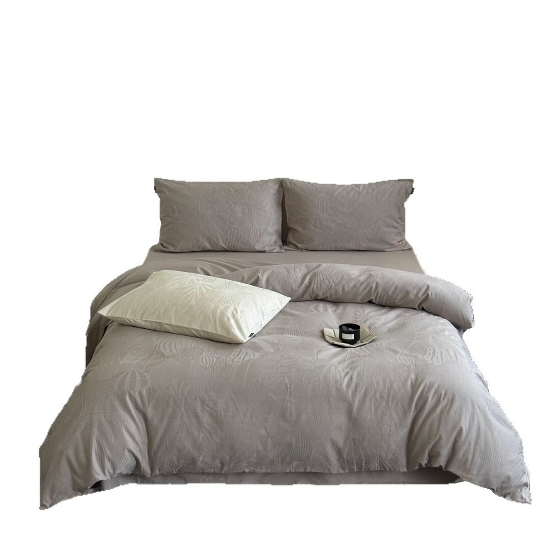 Jacquard Botanical Cotton-Sateen Duvet Cover Set with Subtle Embossed Leaf Pattern