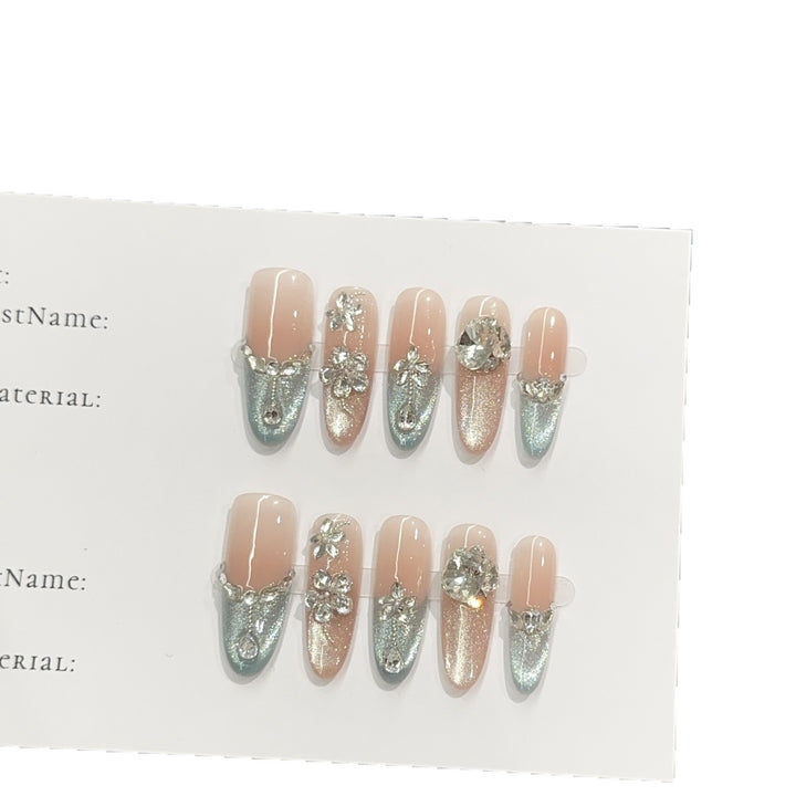 Decorative Press-On Nail Set with Crystal Accents