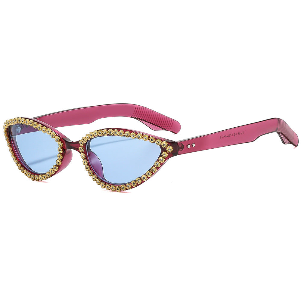 Ladies Glamorous Cat-Eye Sunglasses with Sparkling Flower Accents Stornfield