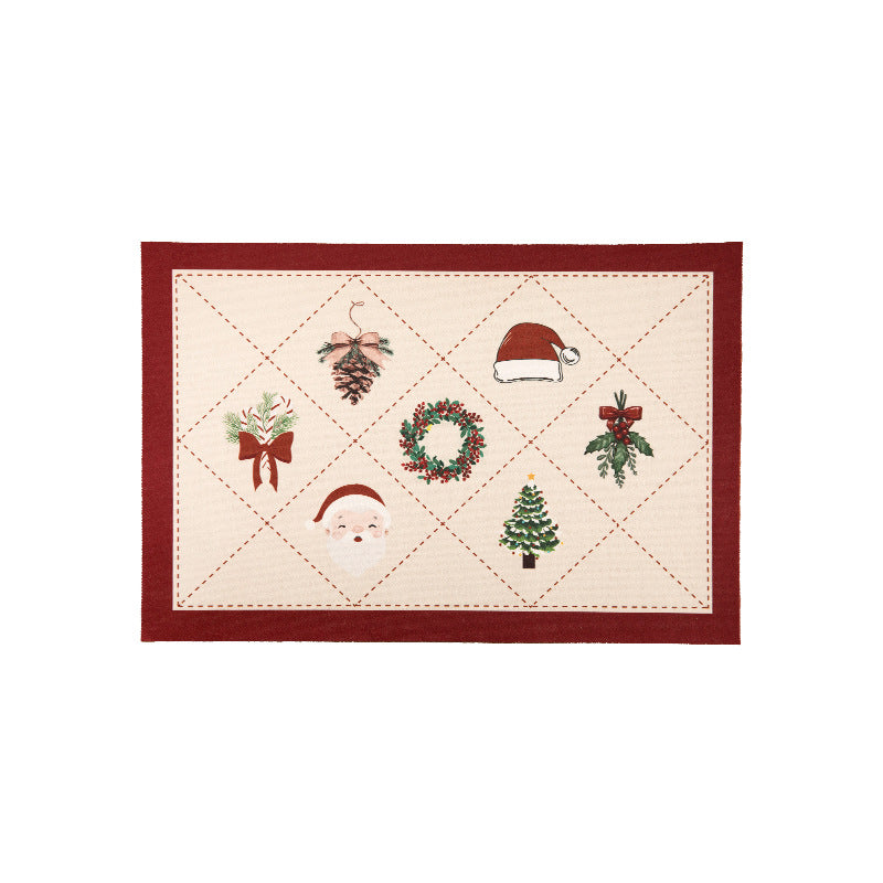 Rectangular table set made of cotton blend with hand-drawn carnival motif and wavy decorative border Stornfield