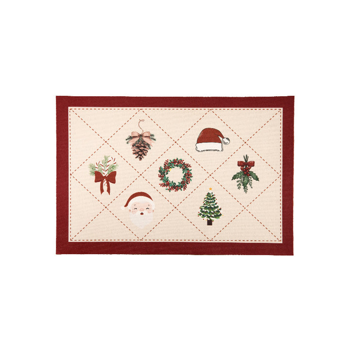 Rectangular table set made of cotton blend with hand-drawn carnival motif and wavy decorative border Stornfield