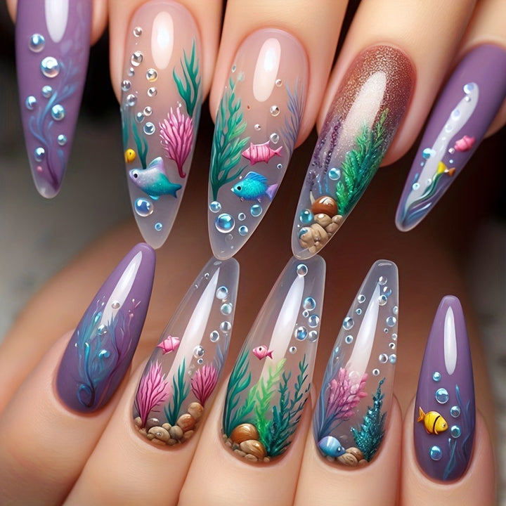 Artificial nails with maritime underwater motif Stornfield
