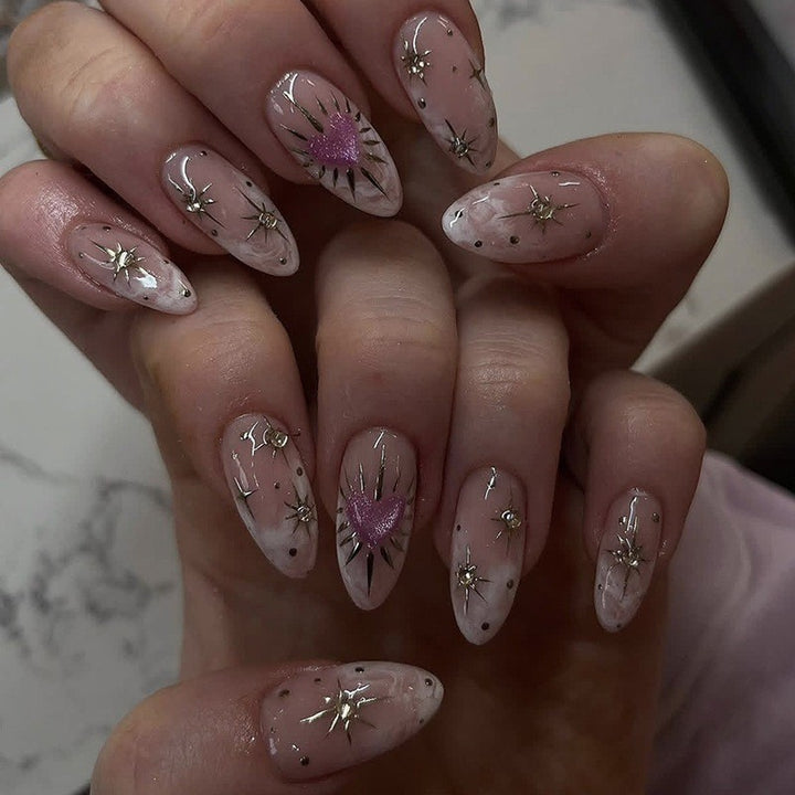 Acrylic nail set with sparkling star and glitter designs Stornfield