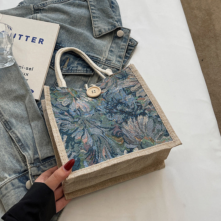 Floral Embroidered Tote Bag