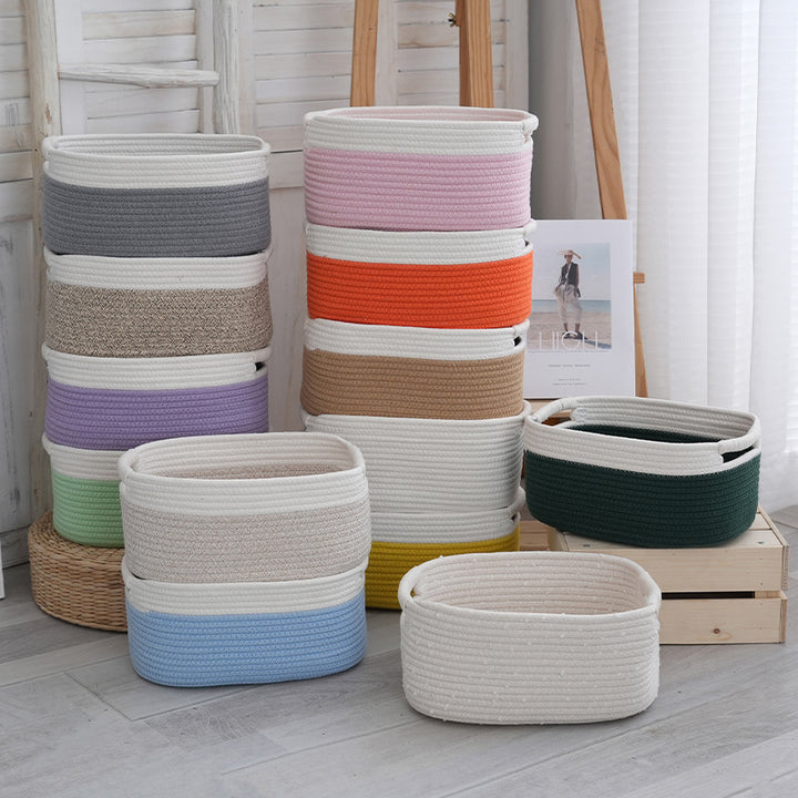 Natural storage basket with ribbons Stornfield