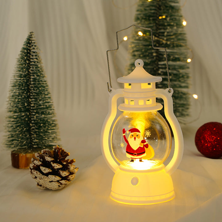 Decorative LED Christmas Lantern Nightlight with Glass Globe Merry Christmas Inscription and Metal Carry Handle