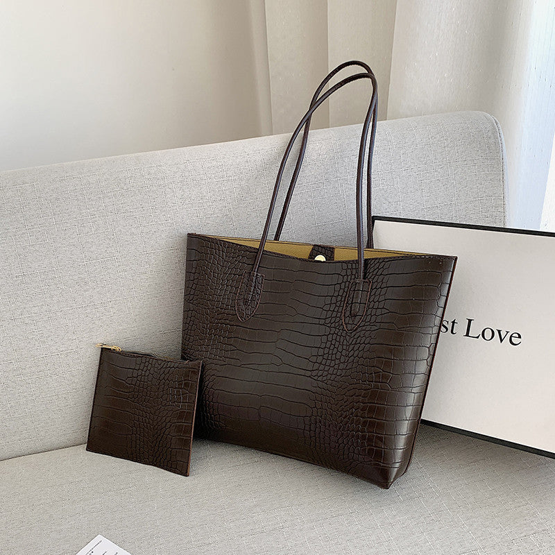 Crocodile-Embossed Tote Bag with Detachable Clutch Stornfield