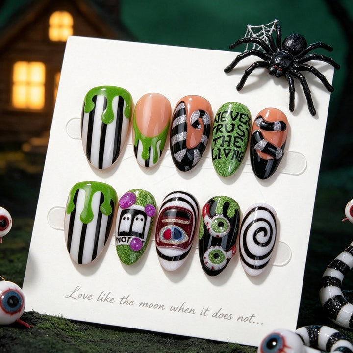 Halloween-Themed Press-On Nail Set with Spooky Designs