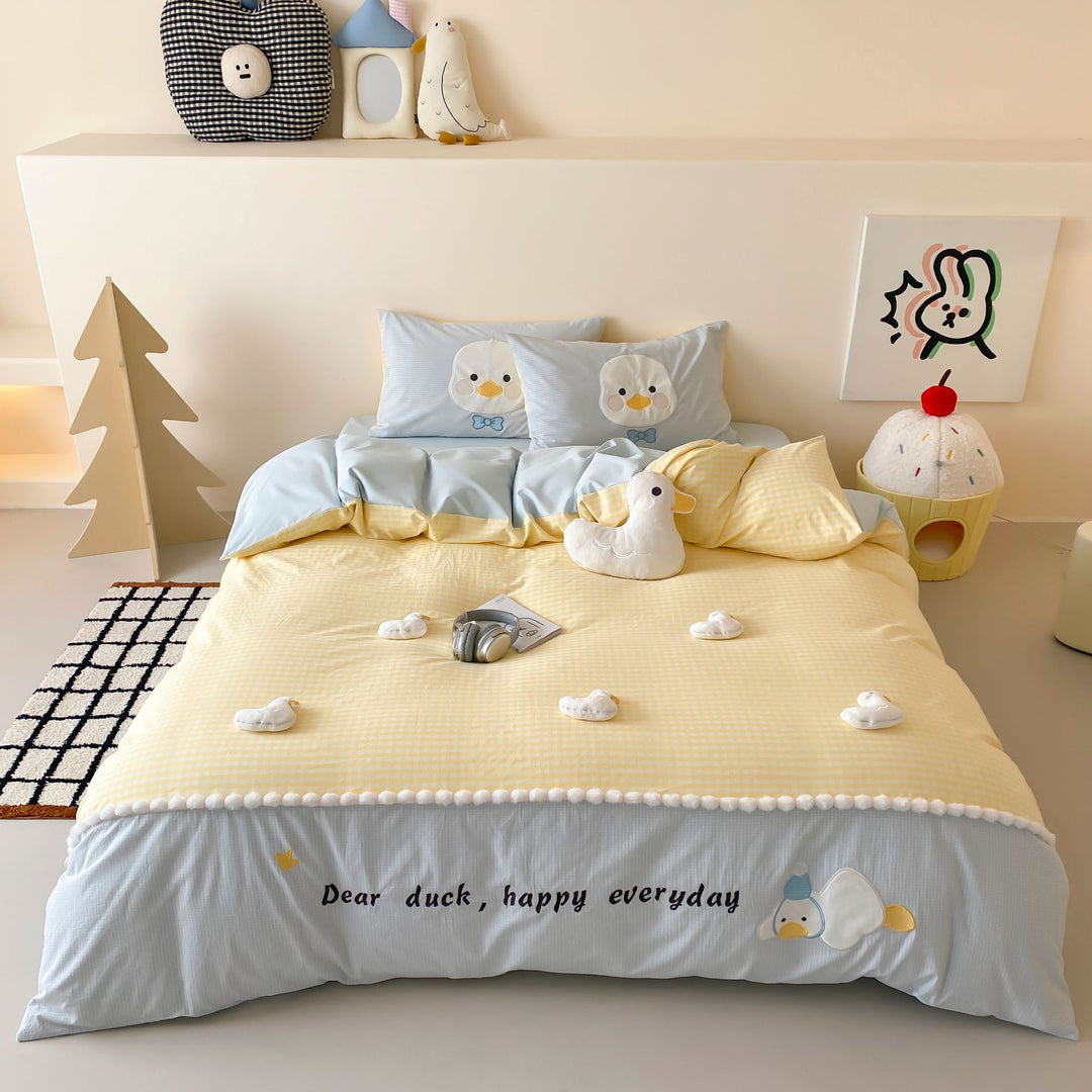 Children's Duck-Themed Cotton Sateen Duvet Cover & Comforter Bedding Set