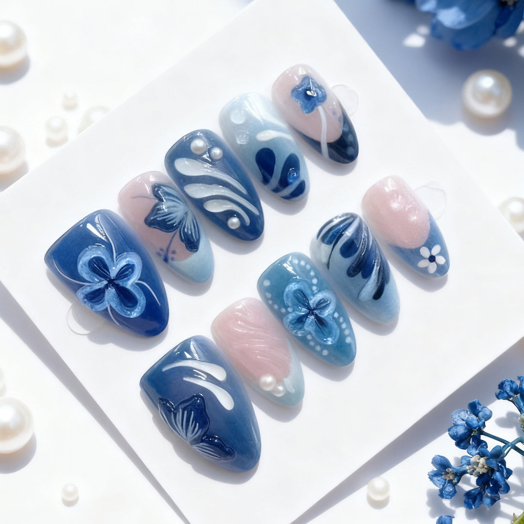 Artistic Floral Press-On Nail Tips Set Stornfield