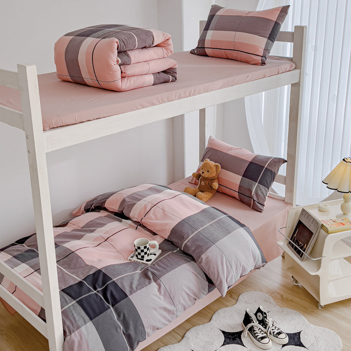 Lightweight Cotton Bunk-Bed Bedding Set with Duvet Cover Pillowcase and Fitted Sheet