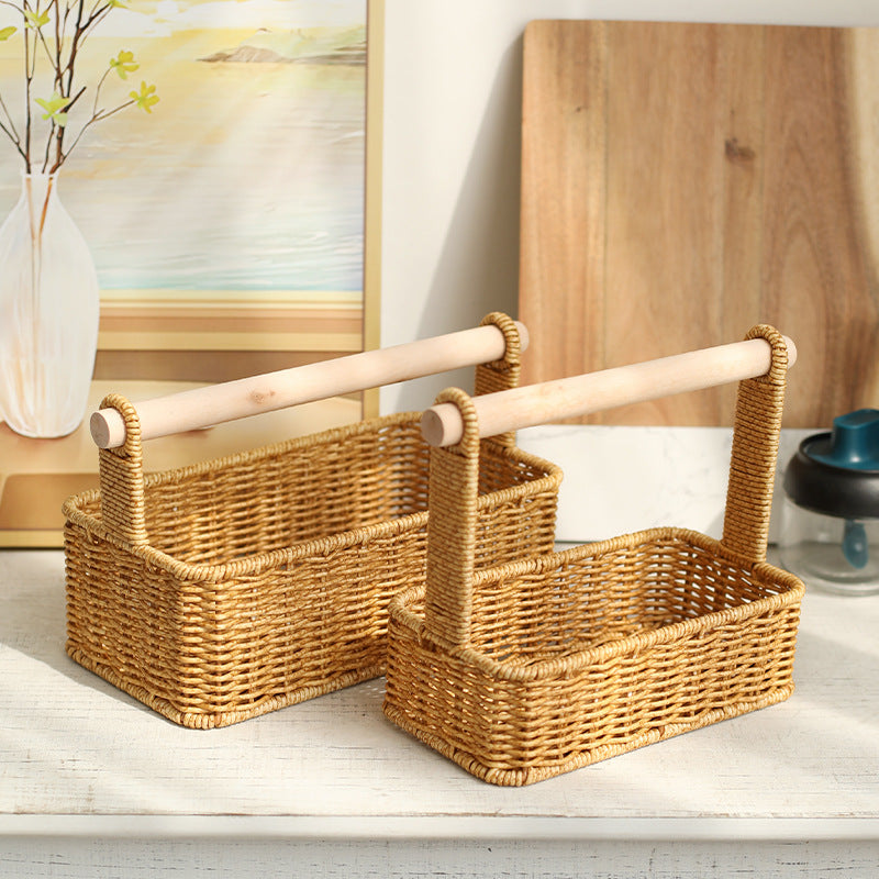 Unisex Modern Storage Basket with Stylish Wood Handle Stornfield