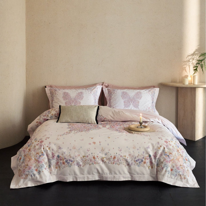Butterfly Floral Reversible Cotton Sateen Duvet Cover Set with Pillow Shams