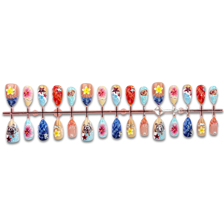 Themed Press-On Nail Art Set with Oceanic Designs