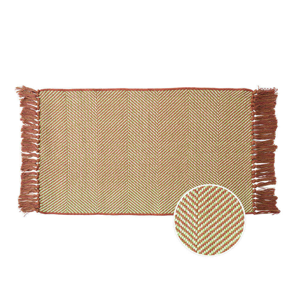 Woven table runner with dense herringbone jacquard and fringes Stornfield