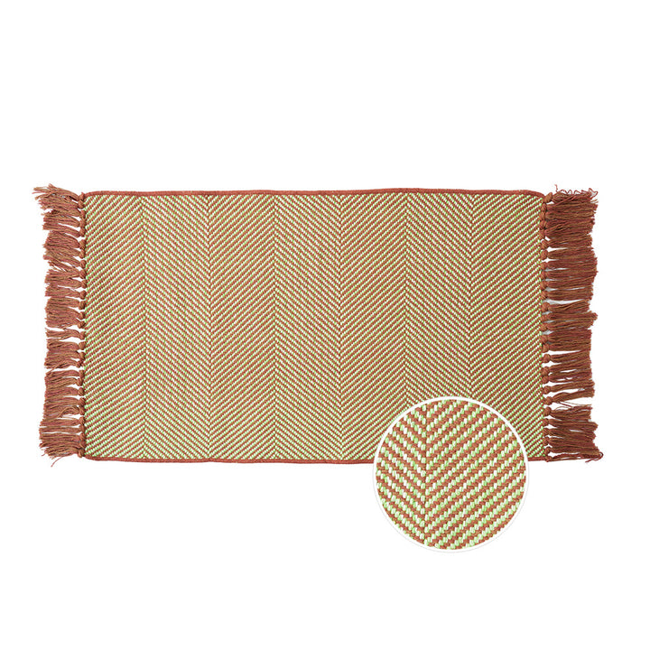 Woven table runner with dense herringbone jacquard and fringes Stornfield