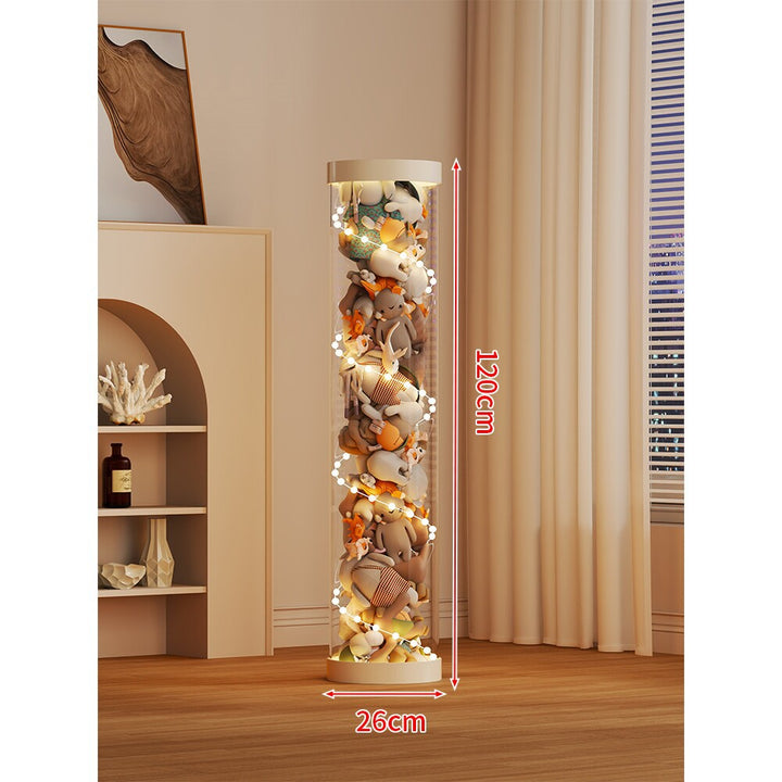 LED-lit Transparent Plush Toy Showcase Cylinder
