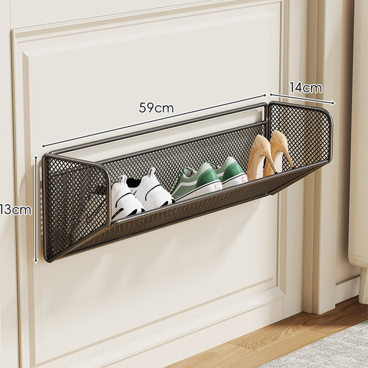 Wall-Mounted Fold-Down Mesh Shoe Shelf Organizer for Slim Entryways