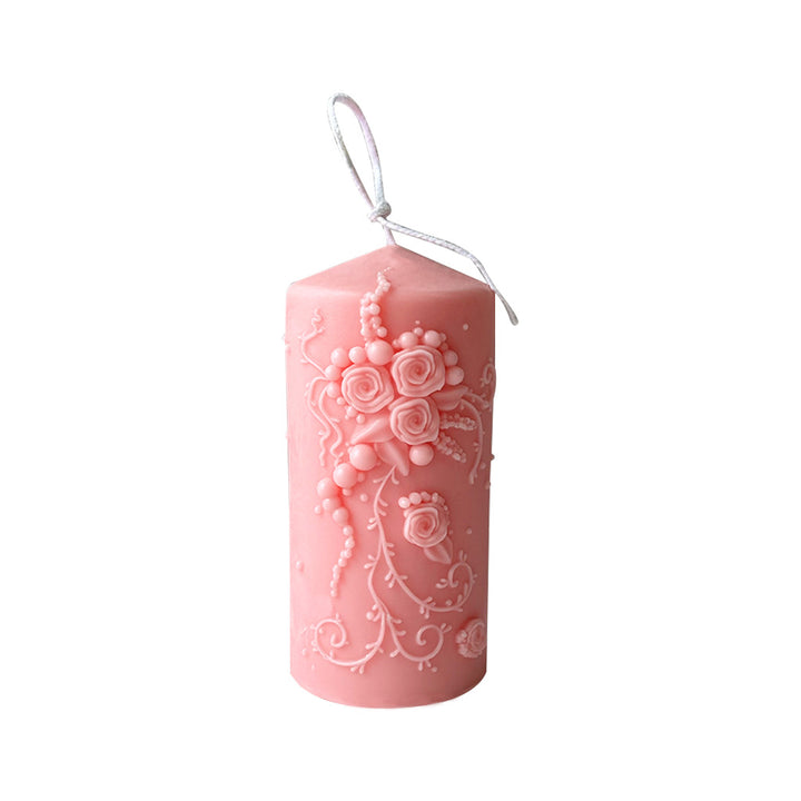 Artistic Floral Pillar Candle