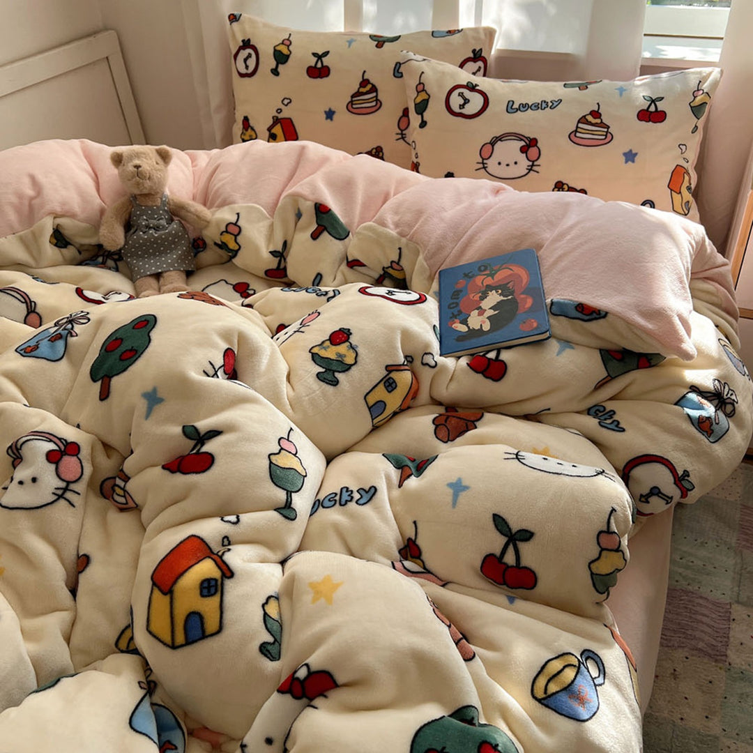 Plush Cartoon-Print Reversible Fleece Comforter with Oversized Loft