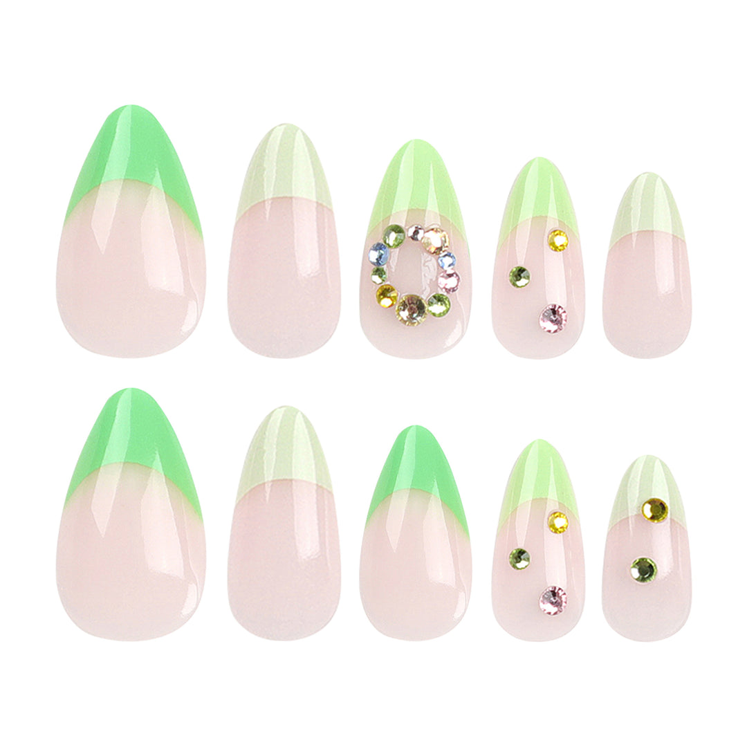 Artificial nail art with spring-like design and sparkling accents Stornfield
