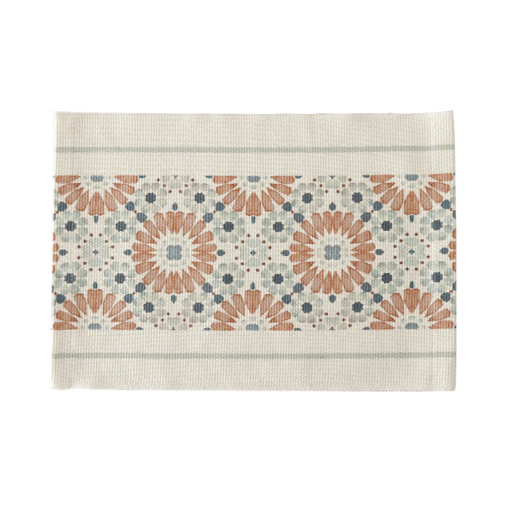 Woven rectangular table set made of cotton blend with central diamond band