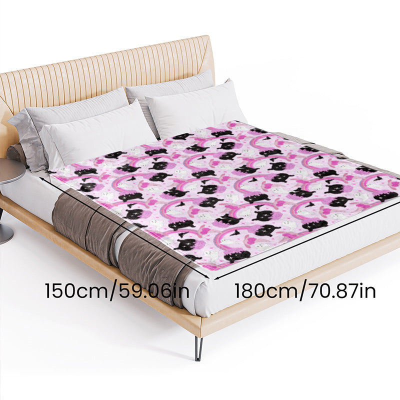 Cuddly blanket with playful motifs of cats and rainbows Stornfield