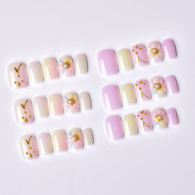Floral-Themed Press-On Nail Art Set with Pearl Embellishments Stornfield