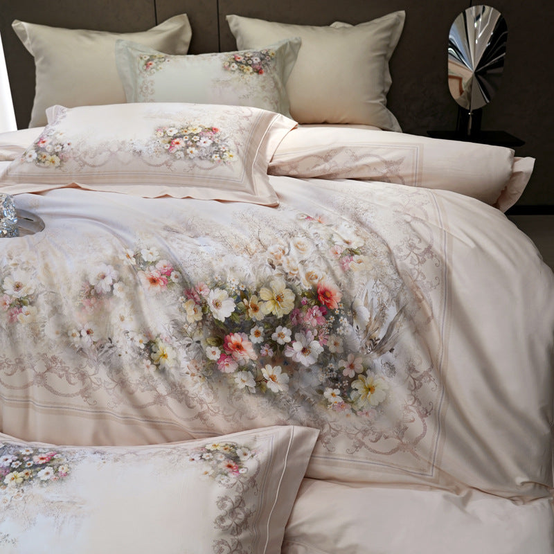 Luxury Floral Micro-Sateen Duvet Cover Set with Reversible Decorative Pillow Shams