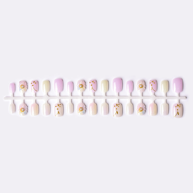 Floral-Themed Press-On Nail Art Set with Pearl Embellishments Stornfield