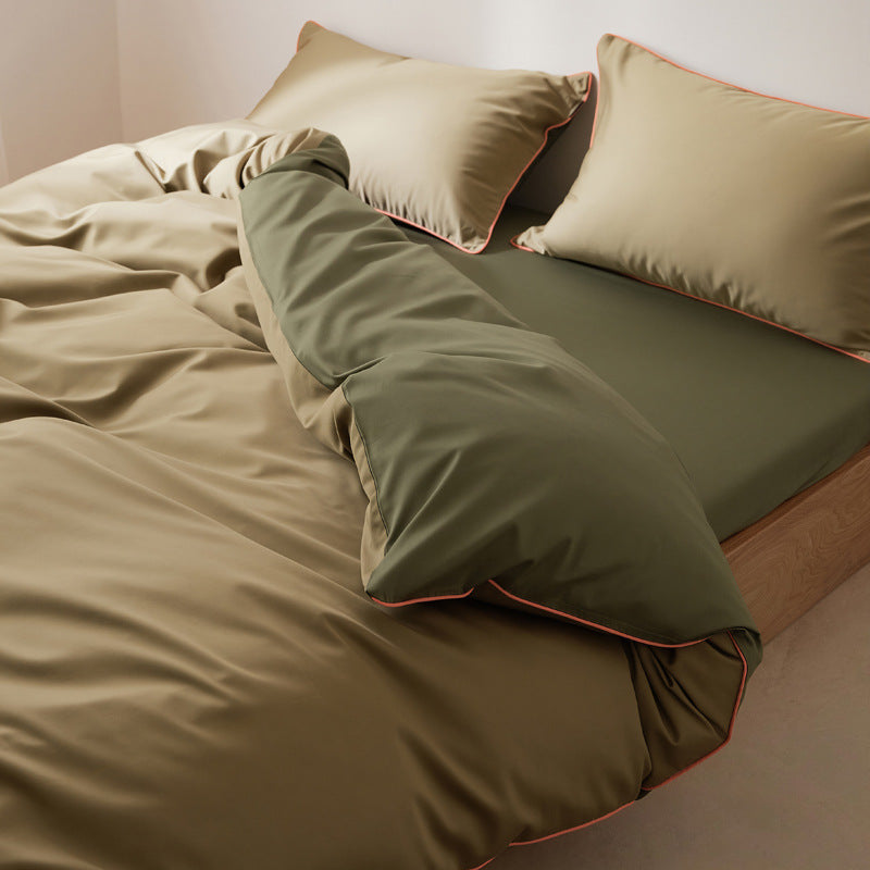 Cotton satin bedding set with fine contrast piping