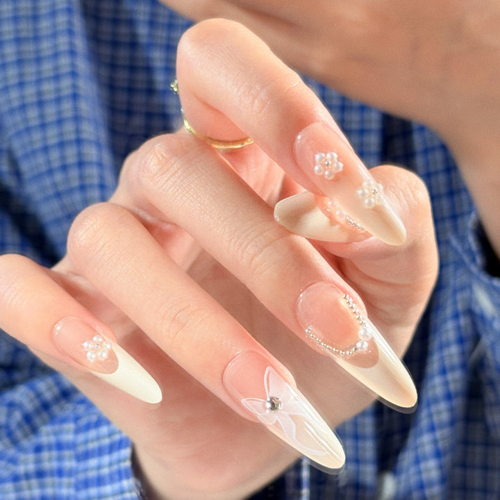 Decorative Gemstone and Floral Press-On Nails Stornfield