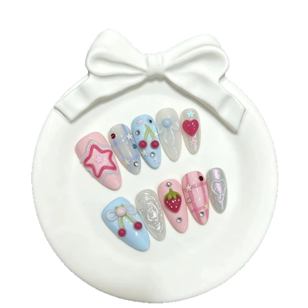 Whimsical Cherry and Heart-Themed Press-On Nail Set