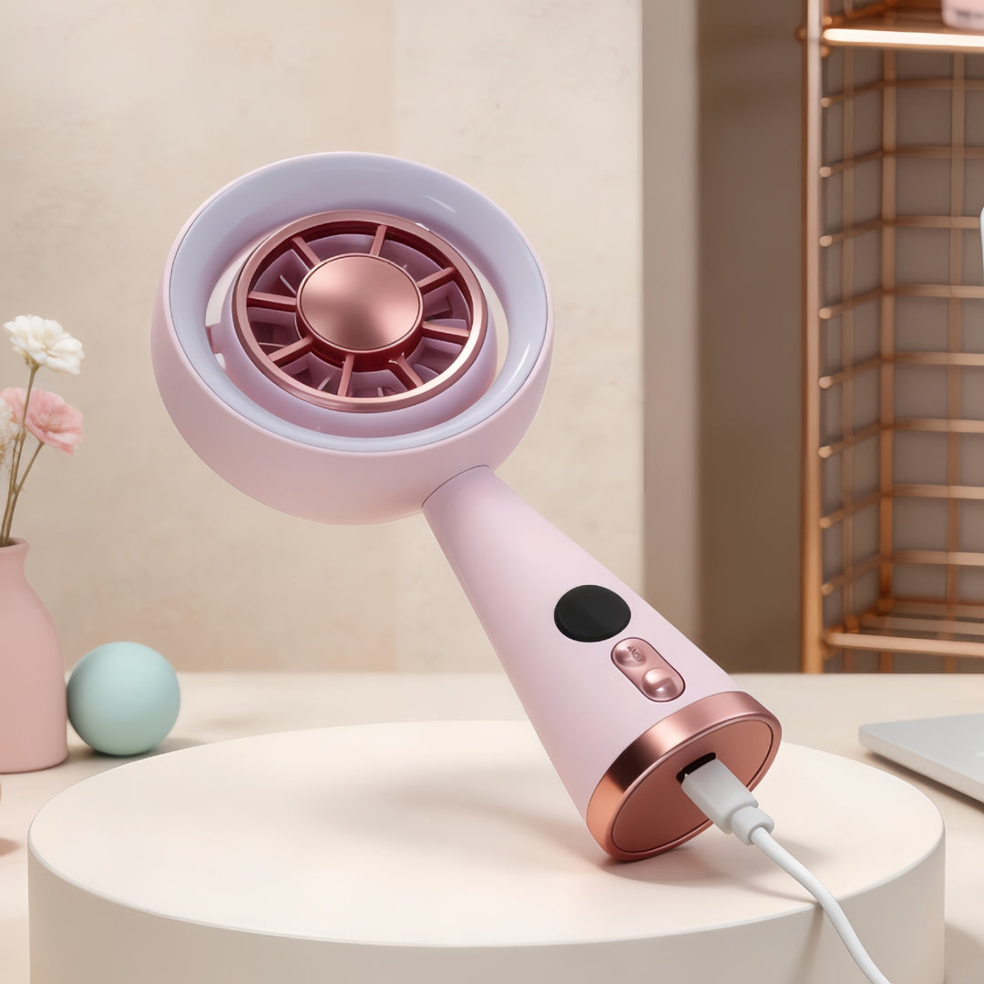Women's Portable Mini Fan with LED Lighting and Digital Speed Display Stornfield
