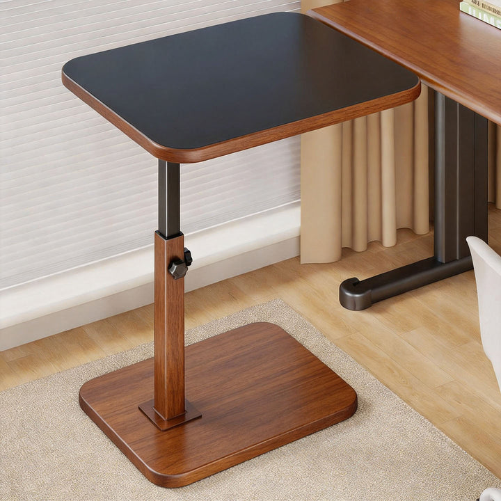 Adjustable Height Portable Side Table with Wood-Effect Top and Heavy-Duty Base