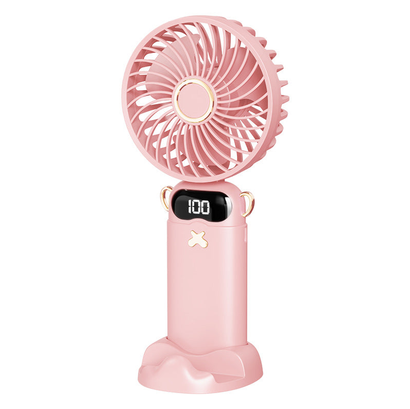 Cooling rechargeable handheld mini fan with digital battery display and cute desktop stand Stornfield