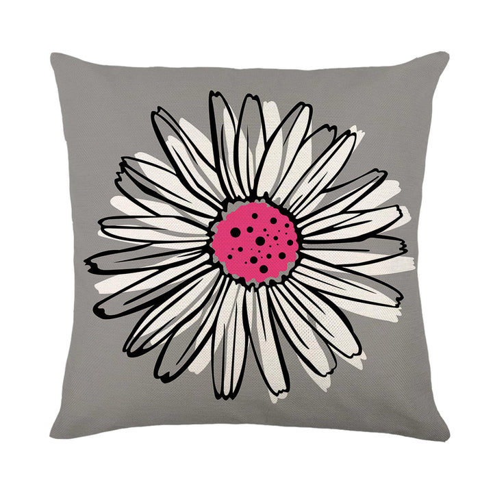 Artistic Daisy Print Linen Throw Pillow