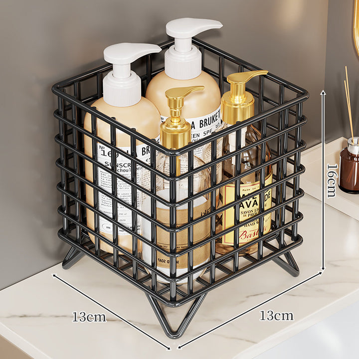 Square Chrome Wire Countertop Bathroom Bottle Organizer with Raised Feet